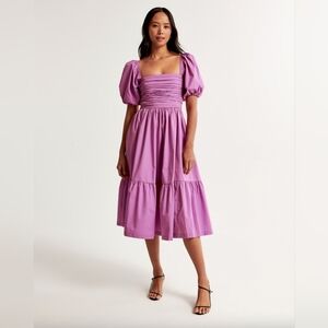 ABERCROMBIE | Emerson Poplin Puff Sleeve Midi Dress | Lavender | XL